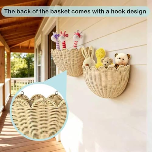 Scalloped Wall Basket 2PCS,Wicker Wall Basket for Home,Bathroom,Kitchen - Image 3