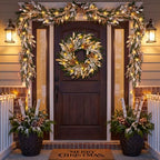 Christmas Wreaths for Front Door - 8 Lighting Modes 26 Inch Real Touch Pine Wreath with Gold Leaves & Champagne Berries Prelit Winter Wreath for Outdoor Christmas Decorations Windows Indoor Home Decor - Image 3
