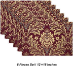 Loom and Mill Luxury Jacquard Placemats Set of 6, Burgundy Red, 12x18 in - Image 3