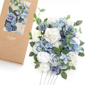 Ling's moment Artificial Wedding Flowers Combo, Dusty Blue & White, Grand by LingsMoment