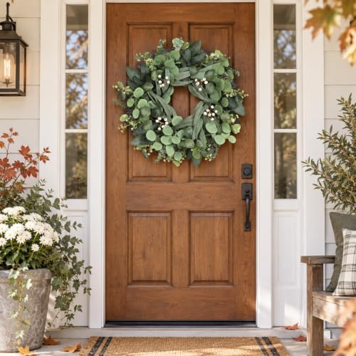 24 Inch Eucalyptus Wreath for Front Door, Fall Decor with White Berries - Image 4