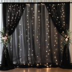 30x10ft Black Tulle Backdrop Curtain with Lights String for Parites, Sheer Backdrop Curtains for Wedding Baby Shower Birthday Party Photo Shoot Decorations by Partisky