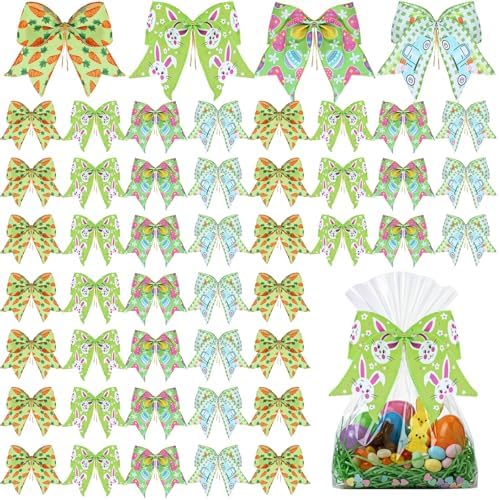 Daifunli 48 Pcs 6 Inch Easter Bows for Wreath Easter Bunny Egg Bows Bulk for Gift Wrapping Holiday Basket Ornaments Party Decor by Huiinen