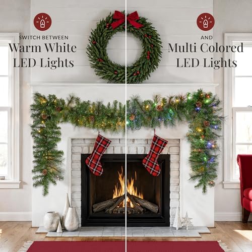 Best Choice Products 9ft Pre-Lit Christmas Garland Holiday Décor for Stairs, Mantel, w/Pine Cones, 2-in-1 White & Multi LED Lights - Image 3