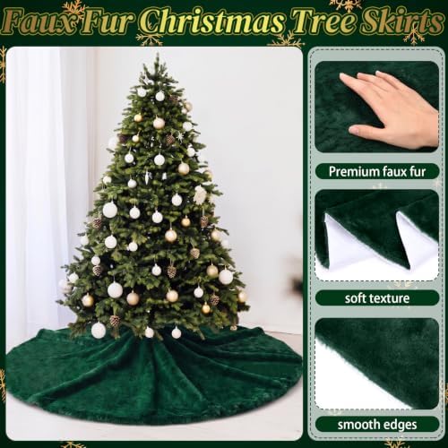 Viorawhite Emerald Green Christmas Tree Skirt, 60 Inch Large Faux Fur - Image 4