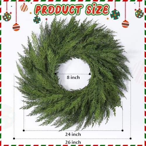 26’’ Large Real Touch Christmas Wreath, Artificial Cedar Wreath for Door - Image 4