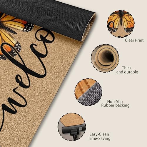 Butterfly Coco Coir Doormat Door Welcome Mat for Home Entrance Front Door, Summer Rustic Farmhouse Butterfly Welcome Floor Mats for Outdoor Outside Entryway 30x17 Inch - Image 7