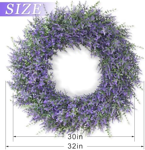 32" Artificial Lavender Eucalyptus Wreath for Front Door Decor(Purple) - Image 6