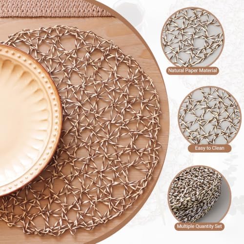 Threehoney Paper Braided Round Placemats, Set of 24, Mocha, 13 in - Image 3