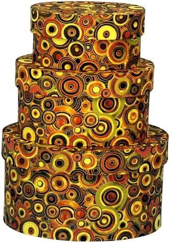 Sarah's Hat Boxes – Orange circles Decorative Gift Box Set of 3 | Elegant Reusable Storage Boxes for Gifts, Keepsakes, Jewelry, or Special Items | Unique Printed Design by SarahsHatBoxes