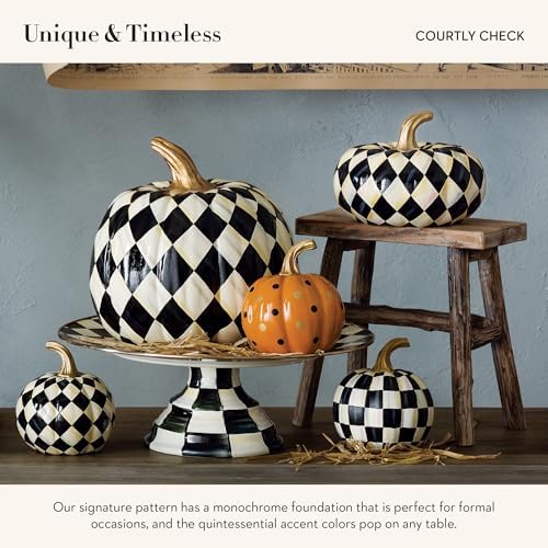 MACKENZIE-CHILDS Resin Pumpkin, Mini, Black-and-White Courtly Check - Image 3