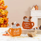 Glitzhome Fall Table Decoration for Home Set of 2 5.25"H Fall Wood Pumpkin Coffee Mug Sign Decor Thanksgiving Table Centerpiece for Autumn Harvest Party Home Kitchen Farmhouse - Image 6
