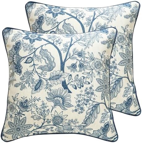 ISAENNE Designer Linen Square Throw Pillow Cover,Set of 2,18"x18"-Ruyi B by Isaennehomedecoration