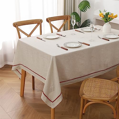 Linen World Hemstitch Linen Tablecloth,100% Natural French Flax,60x108Inch Handcrafted Natural-Rust Linen Table Cloth,Tabletop Decoration,Table Cloths for Kitchen,Dining,Daily Use - Image 4