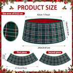 24'' Christmas Tree Collar Blue Green Tartan Plaid Velvet Christmas Decor - Image 2