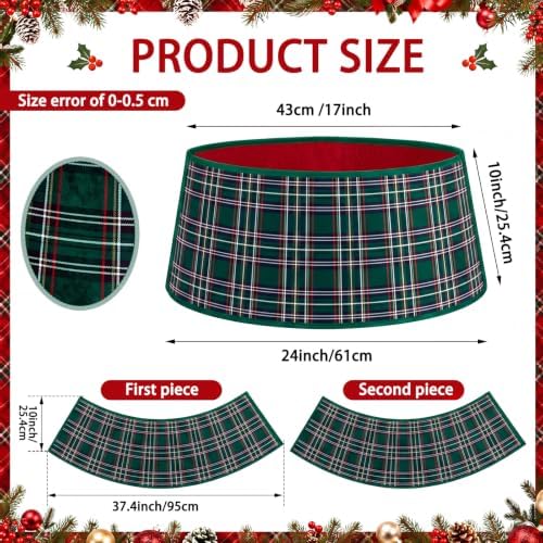 24'' Christmas Tree Collar Blue Green Tartan Plaid Velvet Christmas Decor - Image 2