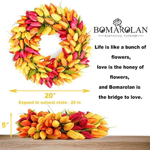 BOMAROLAN Tulip Wreath 20 Inch for Front Door Summer Fall Large Wreaths Springtime All Year Around for Outdoor Door Indoor Wall Or Window Décor Festival Decoration - Image 6