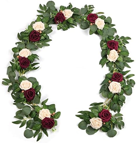 PONATIA 6FT BurgundyArtificial Flowers Eucalyptus Garland by ponatia
