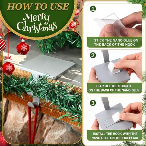 Zhengmy 6 Pcs 2 in 1 Fireplace Stocking and Garland Hangers Heavy Duty Metal Christmas Stocking Holder for Mantle, Two Hooks Hangers for Garland Balls Fireplace Xmas Holiday Party Decoration (Silver) - Image 4