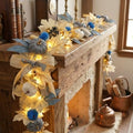 GAGEC 1Pcs 5.7FT Blue Fall Garland with Lights Timer Function Artificial Pumpkin Garland with Leaves Bow Without Battery Blue Fall Decor Autumn Vine Decorations for Mantle Fireplace Porch Thanksgiving by GAGEC