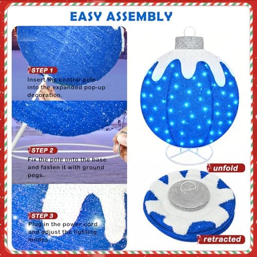 3 Pcs Outdoor Christmas Ornaments, Pop Up Lighted Ball with DIY Sticker - Image 4