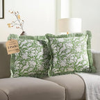 CPC Olive Green 100% Cotton Block Print Ruffle Pillow Cover 16X16 inch, Handmade Boho Floral Pillowcase, Farmhouse Cottagecore Bedding, Soft Decorative Cushion Cover for Bedroom Décor - Image 6