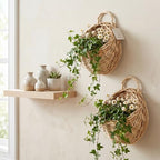 2Pcs Woven Hanging Basket Decorative Wall Hanging Flower Baskets Handwoven Plant Holder with Handle for Home and Garden Plant Display and Storage Stylish Plant Baskets - Image 2