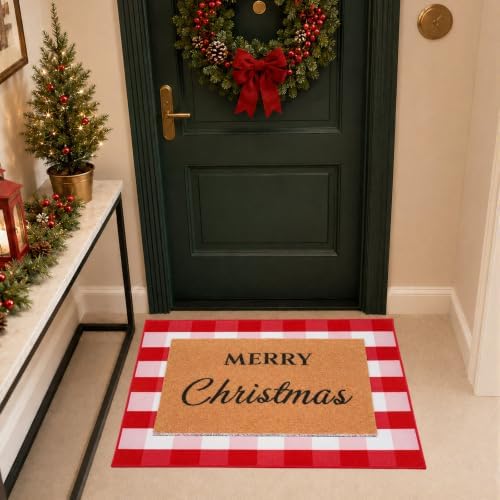 2pcs 24x32in Merry Christmas Doormat Red White Buffalo Plaid Rug - Image 3