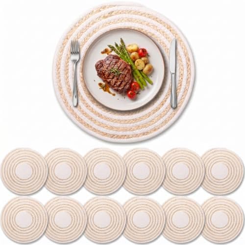 12 Pack Round Woven Placemats 13 Inch Rattan Washable Farmhouse by Gandeer