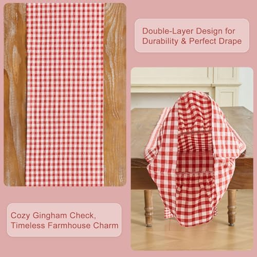 Red Gingham Plaid Ruffle Table Runner 90 Inches Long, 100% Washed Cotton Double Layer Farmhouse Dining Decor for Holiday, Home Party Wedding, 13 x 90 inches - Image 4