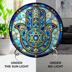 Hamsa Star of David Stained Glass Window Hanging 9.8" - Image 3