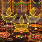 Retisee 3 Pcs Indian Diwali Diya Solar Lights Outdoor 12.7 Inch Diwali Diya Lighted Yard Stakes Waterproof Solar Lamps for Hindu Deepavali Party Decorations 6–8 Hour Runtime by Retisee