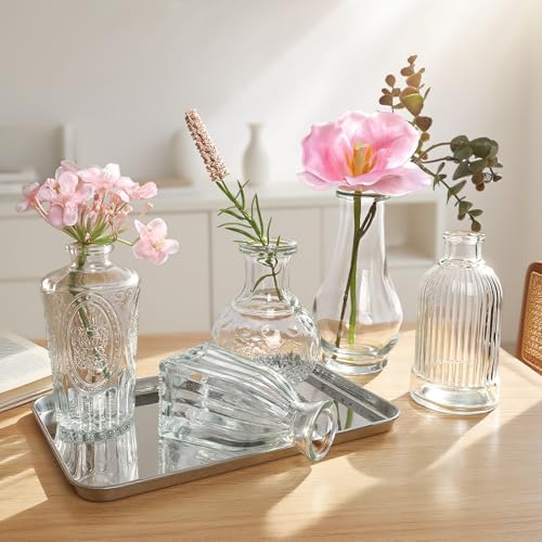 Glass Bud Vases Set of 12, Clear Small Vases for Flowers, Bulk Glass Vase for Centerpieces, Vintage Embossed Flower Vase for Wedding Table Decoration, Home, Cocktail Party - Image 4
