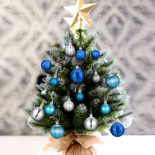 Lunmon 64 Pcs Blue and Silver Christmas Balls Ornaments Glitter Xmas Bulbs - Image 2