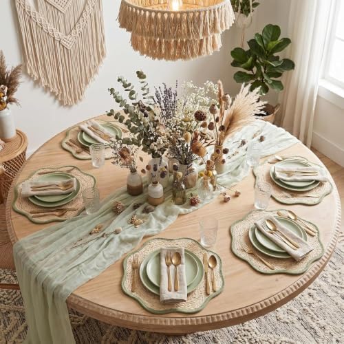 Jingmore 6 Pcs 15 Inch Handwoven Scalloped Placemat,Green - Image 3