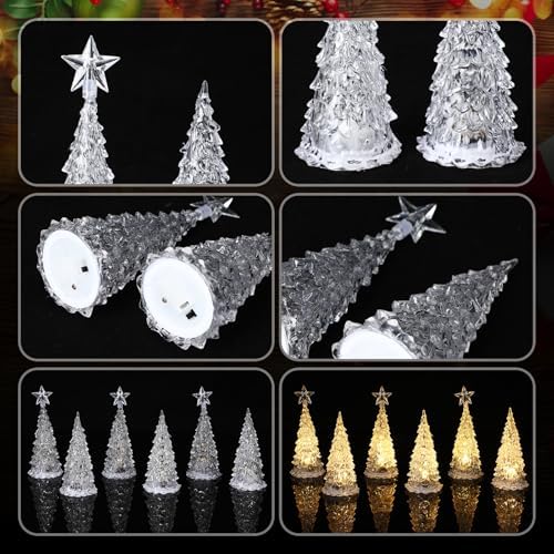 Glooglitter 6 Pcs Acrylic LED Christmas Tree, 5'', 6'' - Image 3