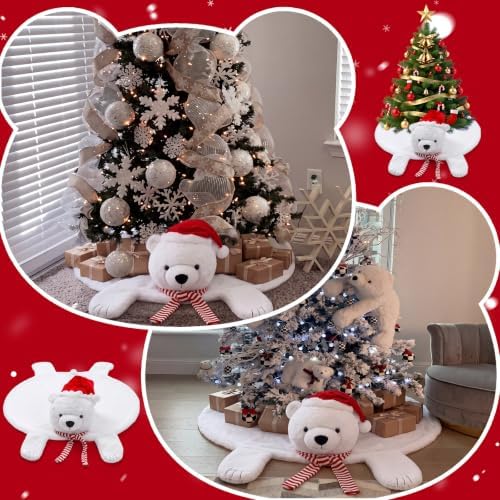 Thenshop 36in Christmas Polar Bear Tree Skirt Faux Fur White Tree Skirt - Image 4