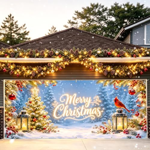 7x16FT Merry Chrismas Garage Door Banner Gingerbread Deer Snowman Santa Claus Winter Garage Door Cover Decoration for Chrismas Outdoor Decoration - Image 7