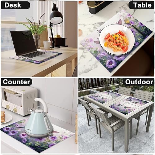 Hummingbird Spring Placemats Set of 6, 12x18 Inch Summer Bird Table Place Mat Floral Flower Washable Non-Slip Heat Resistant Fabric Placement Mats for Dining Kitchen Indoor Outdoor Decor - Image 5