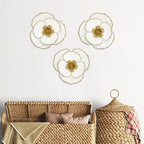 DILATATA 3 Pcs Metal Flower Wall Art Set 10 Inch Rustic Modern Floral Sculpture 3D Metal Flower Wall Hanging Accent for Indoor Living Room Bedroom Kitchen Bathroom Garden Patio Decor - White - Image 5