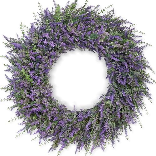 32" Large Artificial Eucalyptus and Lavender Wreath for Front Door(Purple) by FOTEEWL