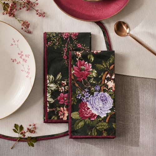 100% Cotton Printed Cloth Napkins Set of 6, 18x18 Inch Reusable Dinner Napkins, Soft Washable Floral Table Napkins for Dining, Parties & Hosting - Green Floral by Unknown
