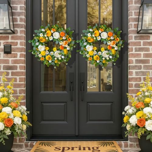 Spring Wreaths for Front Door Outside 24 Inch Yellow & White Spring Summer Wreath with Peony Rose Ranunculus Daffodil & Greenery, Indoor Outdoor Vibrant Hanging Season Decor for Wall Porch - Image 5