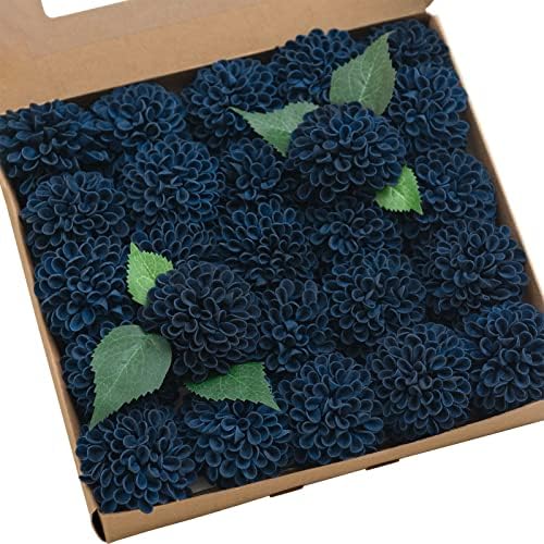 Ling's moment Navy Blue Artificial Dahlias, Wedding Flowers, 25 pcs by LingsMoment