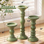 Set of 3 Wood Pillar Candle Holder Farmhouse Decor, Sage Green | Rustic Wood Candlestick Holder, 12", 9", 6"H, Large Pillar Candle Stand for Fireplace Mantel Thanksgiving Table Centerpieces - Image 2