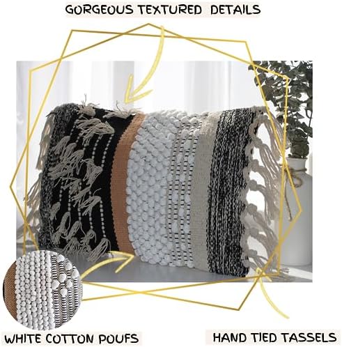 Decorative Boho-Chic Premium Pillow Cover 12x20 Handwoven Tufted Cotton Lumbar Accent Pillows, Neutral Earthly Color Throw Cushion, Farmhouse & Bohemian Home Decor (no Insert) - Image 3