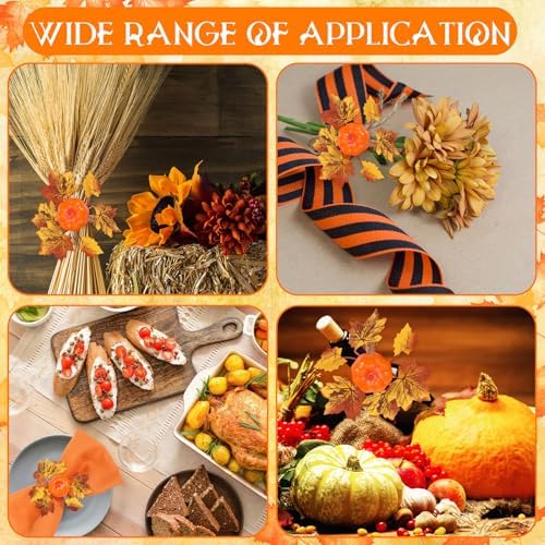 LemonRoad 36 Pcs Fall Cloth Napkins and Napkin Ring Holders, Autumn Reusable Fabric with Wooden Maple Leaf Pumpkin Napkin Rings for Thanksgiving Table Decor Fall Banquet Holiday Dinner Party Supply - Image 6