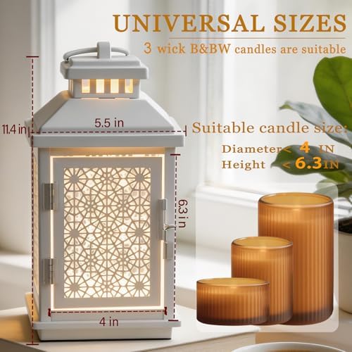 White Candle Warmer Lamp with Timer, Dimmable Farmhouse Lantern - Image 4