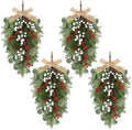 22" Christmas Wreaths for Front Door 4 PCS Christmas Teardrop Swag Artificial Winter Wreath with Red White Berry Pine Cone Eucalyptus for Front Door Indoor Outdoor Wall Hanging Wreaths Decor by EYNDYN
