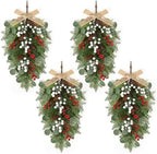 22" Christmas Wreaths for Front Door 4 PCS Christmas Teardrop Swag Artificial Winter Wreath with Red White Berry Pine Cone Eucalyptus for Front Door Indoor Outdoor Wall Hanging Wreaths Decor by EYNDYN